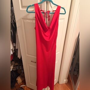 Red Satin Cowl Neck Maxi Dress